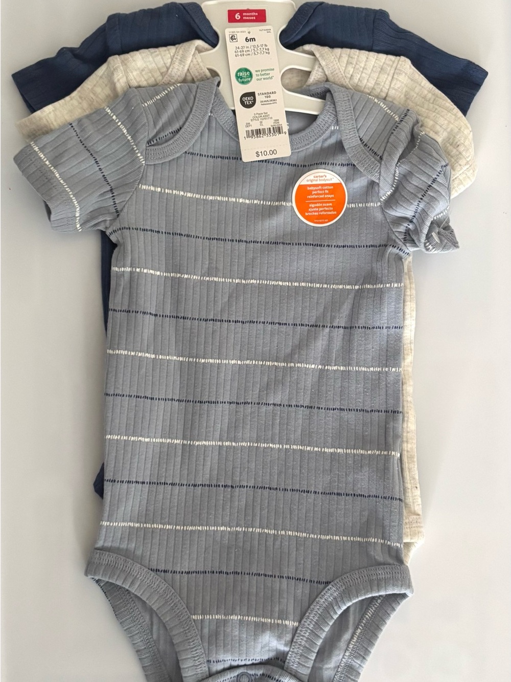 Carters Baby Short-Sleeve One-Piece Bodysuit - Light Blue Stripe (3-Pack)